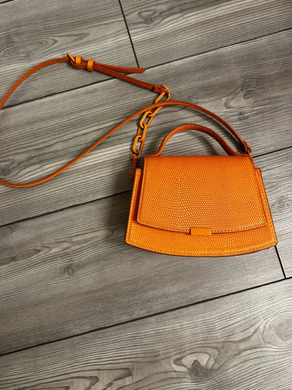 Zara Orange Embossed Crossbody Top-Handle Bag - Picture 3 of 7